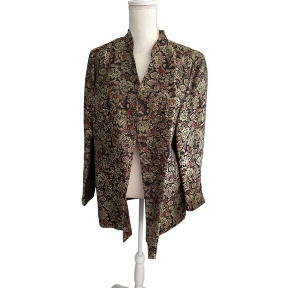AMBER SUN Multicolor Brocade Rose Print Blazer Jacket Size Large - Picture 9 of 10